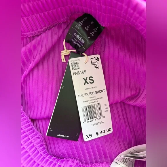 Adidas Pacer Ribbed Training Shorts Purple Burst Size XS NWT - Picture 4 of 4